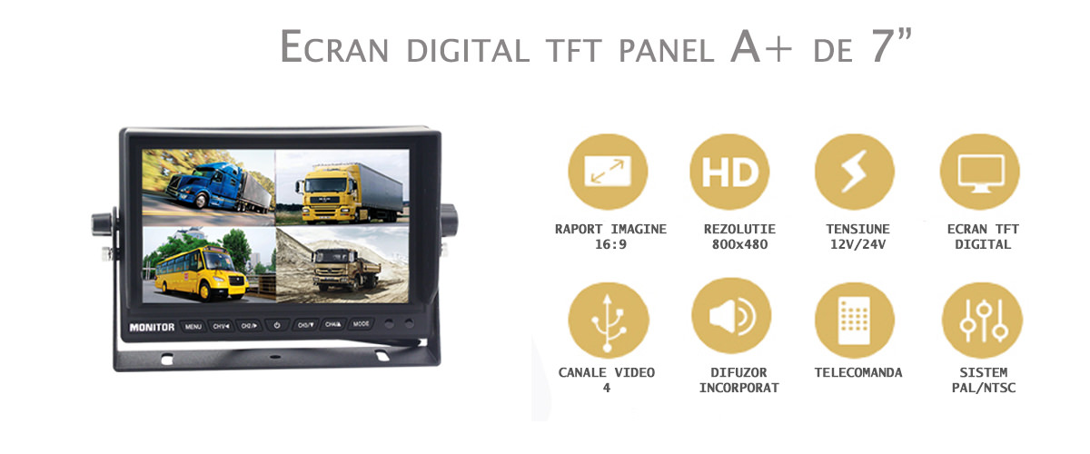 Monitor cu ecran tft 7 inch pentru dube camioane si utilaje