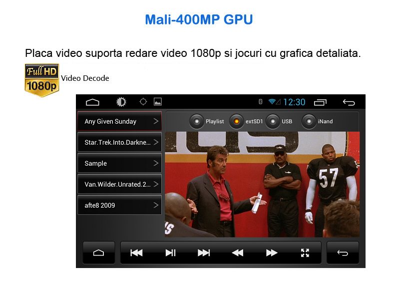 navigatie cu android reda fisiere video full hd cu procesor video mali400