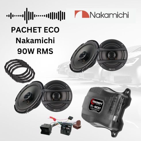 Pachet difuzoare  fata + spate  cu amplificator TL-500, inele si cablaje plug&play pe masina