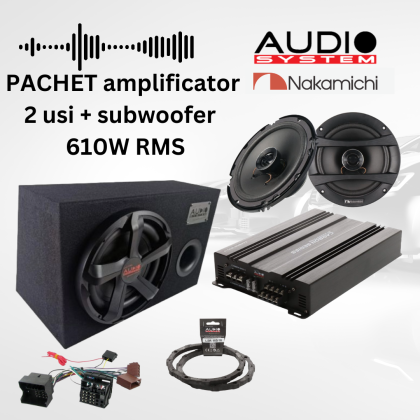 Pachet difuzoare  2 usi cu amplificator Carbon-200.4, inele si cablaje plug&play pe masina