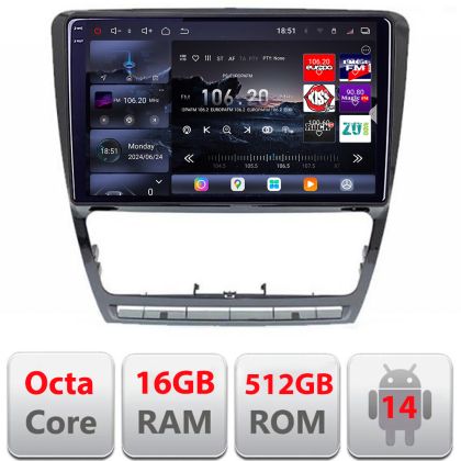 Navigatie Skoda Octavia 2 2005-2013 Edotec Kit-005 8 core QLED 2K 16+512 360 Android Waze USB Navigatie Internet Youtube Radio