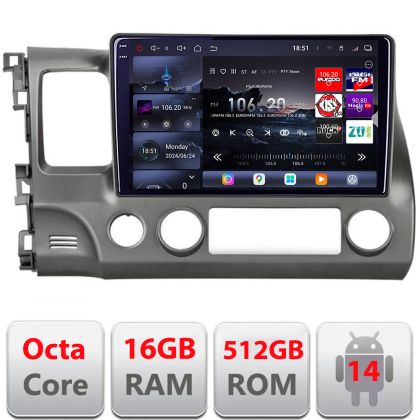 Navigatie Honda Civic Sedan 2005-2011 Edotec Kit-044 8 core QLED 2K 16+512 360 Android Waze USB Navigatie Internet Youtube Radio