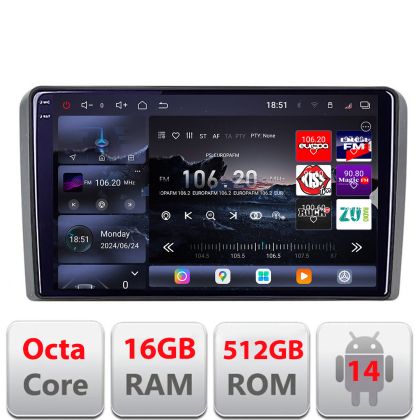 Navigatie Audi A3 8P 2003-2011  Edotec Kit-049 8 core QLED 2K 16+512 360 Android Waze USB Navigatie Internet Youtube Radio