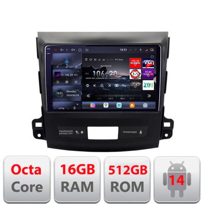 Navigatie Mitsubishi Outlander 2006-2011 Edotec Kit-056 8 core QLED 2K 16+512 360 Android Waze USB Navigatie Internet Youtube Radio