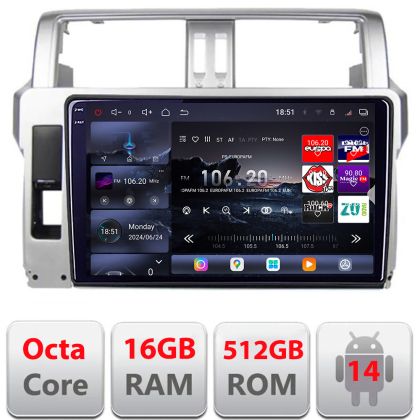 Navigatie Toyota Landcruiser J150 Prado 2014-2017 Edotec Kit-065 8 core QLED 2K 16+512 360 Android Waze USB Navigatie Internet Youtube Radio