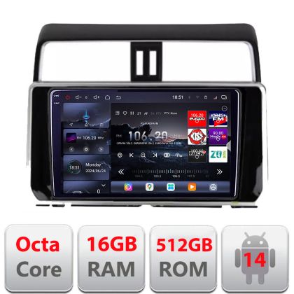 Navigatie Toyota Prado J150 2018- Edotec Kit-1065 8 core QLED 2K 16+512 360 Android Waze USB Navigatie Internet Youtube Radio