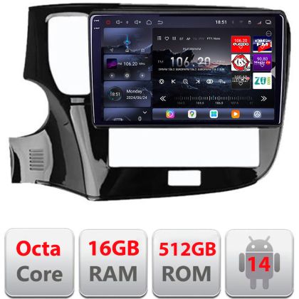 Navigatie Mitsubishi Oultander 2020- Edotec Kit-1230-20 8 core QLED 2K 16+512 360 Android Waze USB Navigatie Internet Youtube Radio