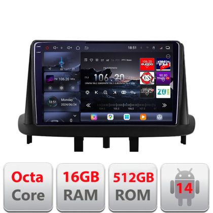 Navigatie Renault Megane 3 2010-2016 Edotec Kit-145 8 core QLED 2K 16+512 360 Android Waze USB Navigatie Internet Youtube Radio