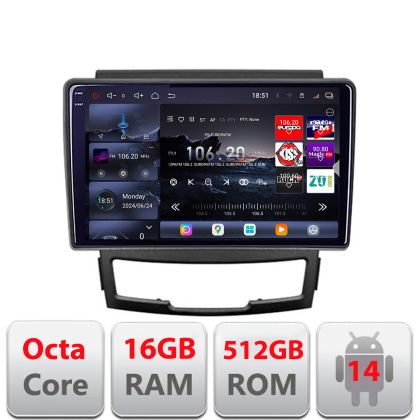 Navigatie Ssangyong Korando 2011-2013 Edotec Kit-159 8 core QLED 2K 16+512 360 Android Waze USB Navigatie Internet Youtube Radio