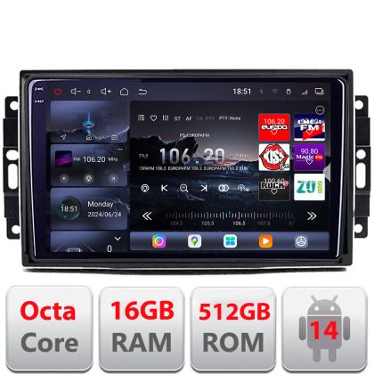 Navigatie Chrysler Jeep Edotec Kit-202 8 core QLED 2K 16+512 360 Android Waze USB Navigatie Internet Youtube Radio v2