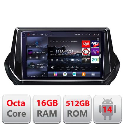 Navigatie Peugeot 2008 2020- Android radio gps internet 8 core QLED 2K 16+512 360 Edotec