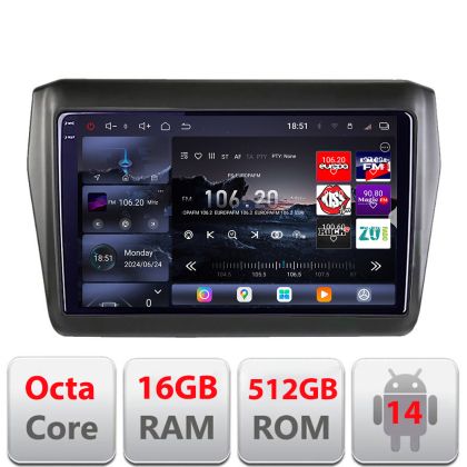 Navigatie Suzuki Swift 2017- Edotec Kit-2179 8 core QLED 2K 16+512 360 Android Waze USB Navigatie Internet Youtube Radio