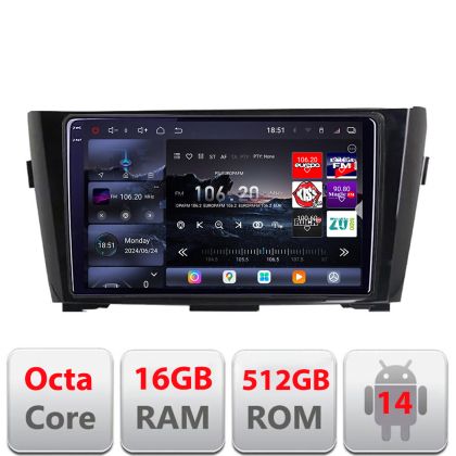 Navigatie Nissan Qashqai X-Trail 2013-2018 Edotec Kit-353 8 core QLED 2K 16+512 360 Android Waze USB Navigatie Internet Youtube Radio