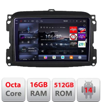 Navigatie Fiat 500L 2012-2017 Edotec Kit-500L 8 core QLED 2K 16+512 360 Android Waze USB Navigatie Internet Youtube Radio