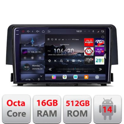 Navigatie Honda Civic 2016-2020 8 core QLED 2K 16+512 360 Android Waze USB Navigatie Internet Youtube Radio Edotec