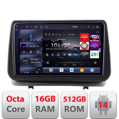 NavigatieRenault Clio 3 2005-2013 Edotec Kit-Clio3 8 core QLED 2K 16+512 360 Android Waze USB Navigatie Internet Youtube Radio