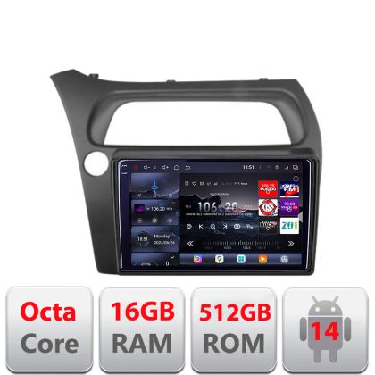 Navigatie Honda Civic Hatchback 2006-2012 Edotec Kit-hatchback 8 core QLED 2K 16+512 360 Android Waze USB Navigatie Internet Youtube Radio