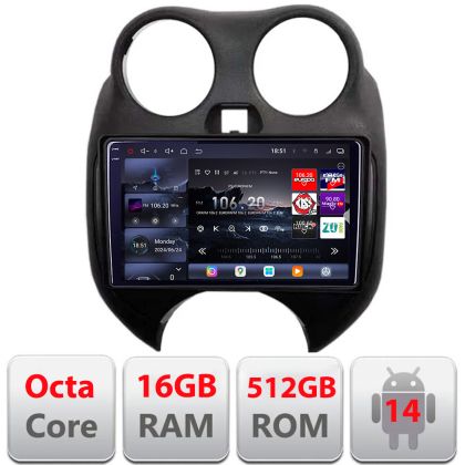 Navigatie Nissan Micra 2010-2014 Android radio gps internet 8 core QLED 2K 16+512 360 Edotec