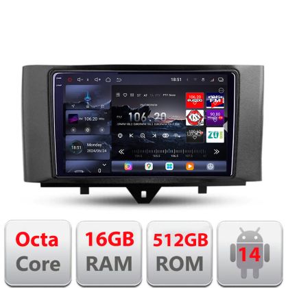 Navigatie Smart For Two 2010-2015 Edotec Kit-Smart10 8 core QLED 2K 16+512 360 Android Waze USB Navigatie Internet Youtube Radio