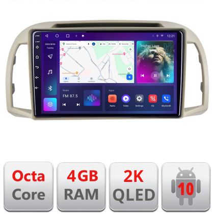 Navigatie Nissan Micra 2002-2010 Android ecran Qled 2K Octa core 4+32 KIT-micra2003+EDT-E409-2K