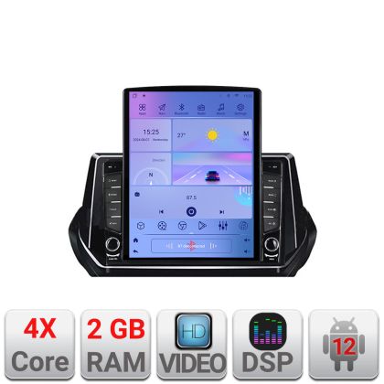 Navigatie Peugeot 2008 2020- Android radio gps internet quad core 2+32 ecran vertical 9.7" Kit-209-2020+EDT-E708