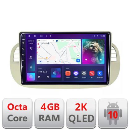 Navigatie Fiat 500 intre anii 2007-2015 Android Octa Core Ecran 2K QLED GPS 4G 4+32GB 360 KIT-fiat500+EDT-E409-2K