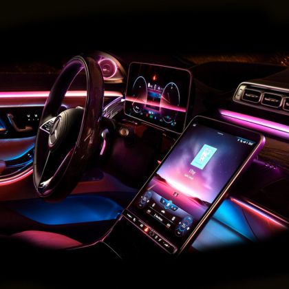 Lumini Ambientale trimuri usi picioare Mercedes E W212 CLS W218 control pe sistemul original sau telefon
