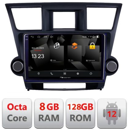 Navigatie Toyota Highlander 2007-2013 Android Octa Core Qualcomm 2K Qled 8+128 DTS DSP 360 4G Optical