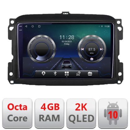 Navigatie Fiat 500 2015-2021 Android Octa Core Ecran 2K QLED GPS 4G 4+32GB 360 KIT-500new+EDT-E410-2K