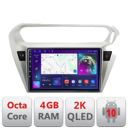 Navigatie Peugeot 301 Citroen C-Elisee C-301 Android Octa Core Ecran 2K QLED GPS 4G 4+32GB 360 KIT-301+EDT-E409-2K