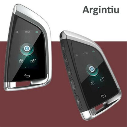 Cheie smart BMW F style cu touchscreen keyless entry argintiu