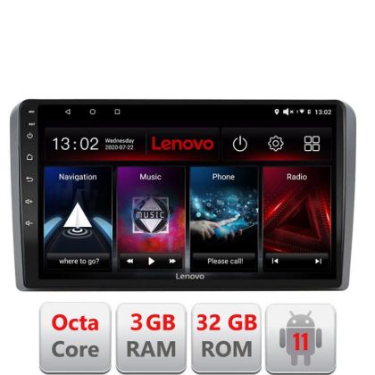 Navigatie Audi A3 8P D-049 Octa Core cu Android Radio Bluetooth Internet GPS WIFI DSP 3+32 GB 4G KIT-049+EDT-E5 LENOVO LITE