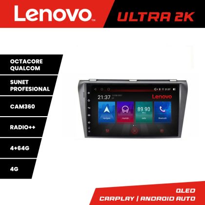 Navigatie Mazda 3 2004-2009 Lenovo Kit-161 8 core QLED Qualcomm 4+64 360 Android Waze USB Navigatie Internet Youtube Radio