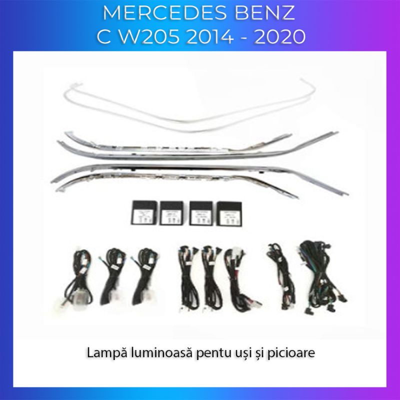 Lumini Ambientale trimuri usi picioare Mercedes C W205 control pe sistemul original sau telefon