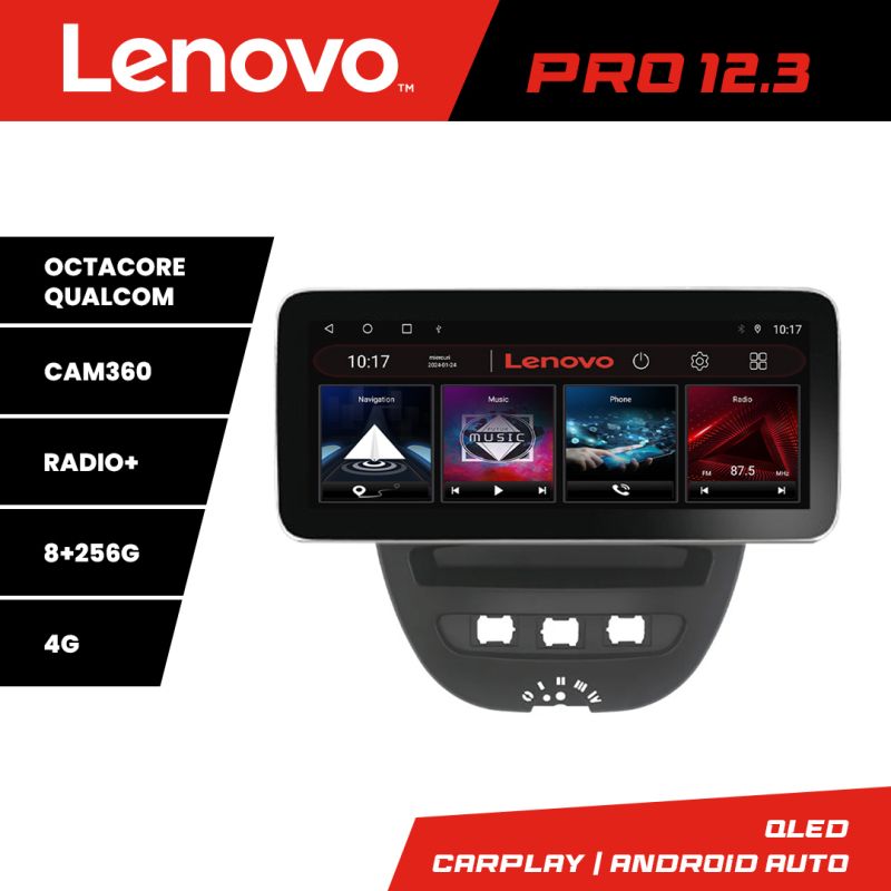 Navigatie Citroen C1 Peugeot 107 Toyota Aygo 2005-2014 Lenovo PRO 8+256 12.3 inch qled android 4G DSP gps internet KIT-C1