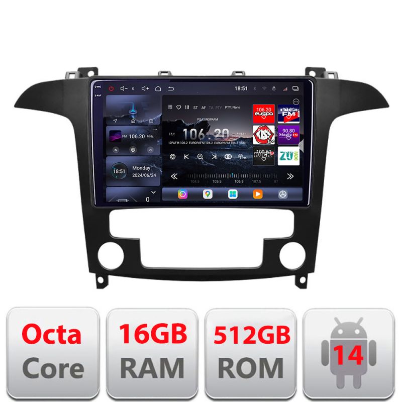 Navigatie Ford S-Max 2008-2012 Edotec Kit-003 8 core QLED 2K 16+512 360 Android Waze USB Navigatie Internet Youtube Radio