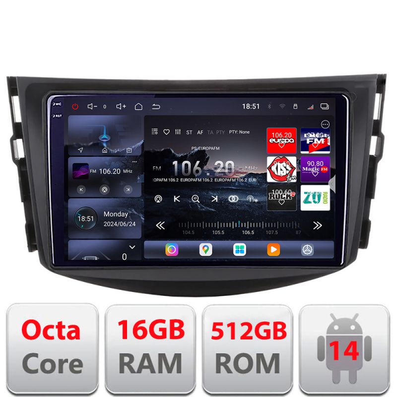 Navigatie Toyota RAV4 2008-2012 Edotec Kit-018 8 core QLED 2K 16+512 360 Android Waze USB Navigatie Internet Youtube Radio