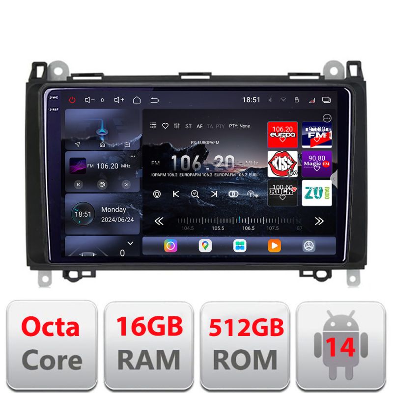 Navigatie Mercedes VW Edotec Kit-068 8 core QLED 2K 16+512 360 Android Waze USB Navigatie Internet Youtube Radio v1