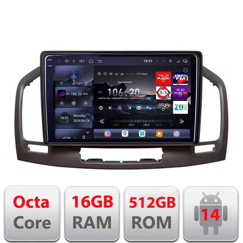 Navigatie Opel Insignia 2009-2013 Edotec Kit-114 8 core QLED 2K 16+512 360 Android Waze USB Navigatie Internet Youtube Radio