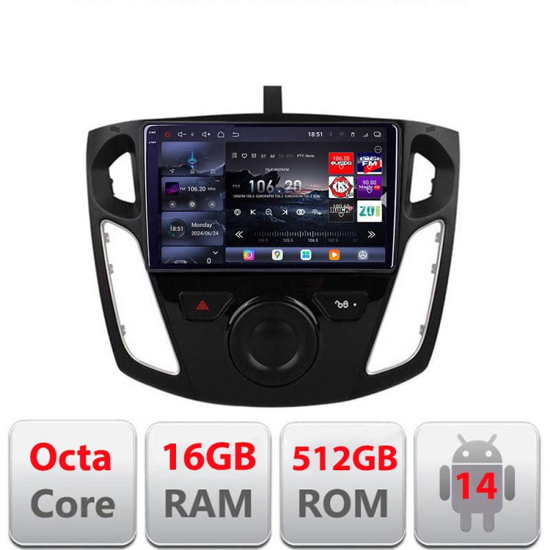 Navigatie Ford Focus 3 2011-2018 Edotec Kit-150 8 core QLED 2K 16+512 360 Android Waze USB Navigatie Internet Youtube Radio