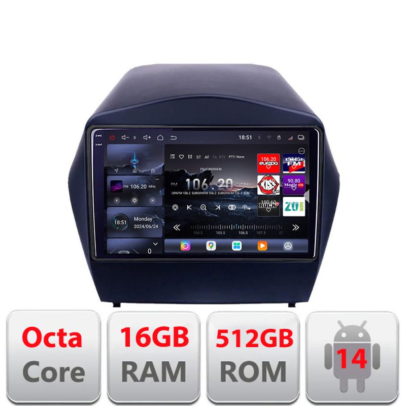 Navigatie Hyundai IX35 2011+ Edotec Kit-361 8 core QLED 2K 16+512 360 Android Waze USB Navigatie Internet Youtube Radio