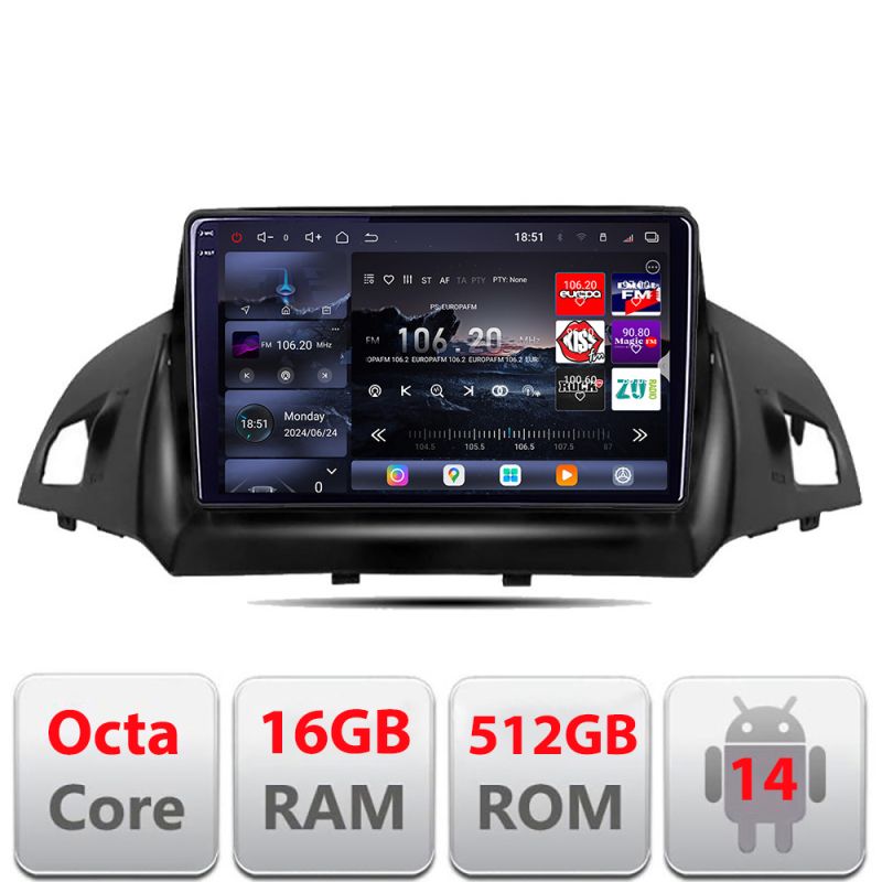 Navigatie Ford Kuga 2013-2017 Edotec Kit-362 8 core QLED 2K 16+512 360 Android Waze USB Navigatie Internet Youtube Radio