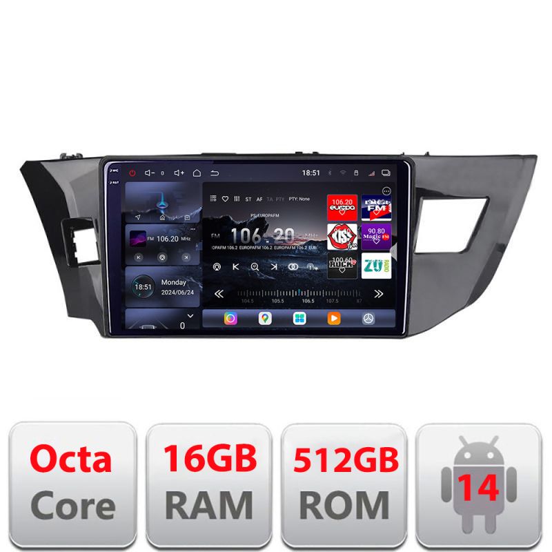 Navigatie Toyota Corolla 2013-2017 Edotec Kit-470 8 core QLED 2K 16+512 360 Android Waze USB Navigatie Internet Youtube Radio