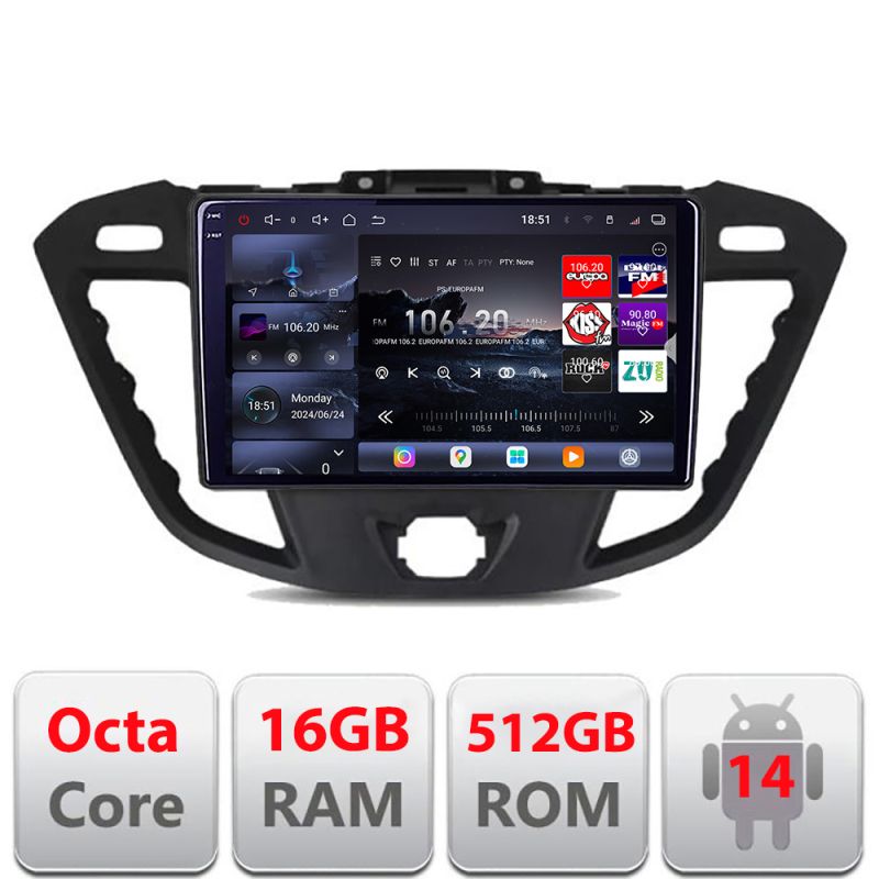 Navigatie Ford Transit 2012-2023 Edotec Kit-845 8 core QLED 2K 16+512 360 Android Waze USB Navigatie Internet Youtube Radio