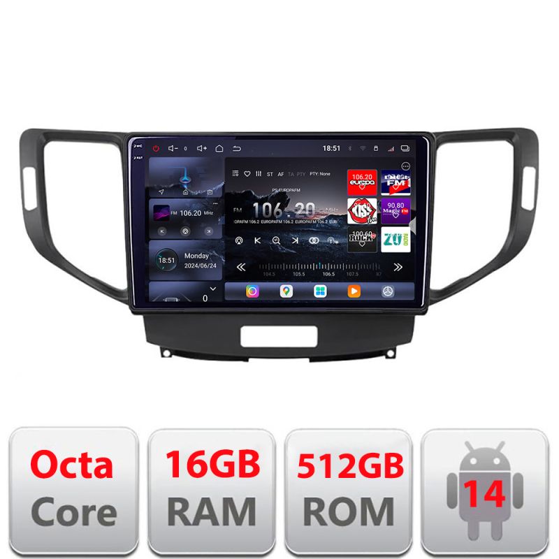 Navigatie Honda Accord 2008-2012 Edotec Kit-8951 8 core QLED 2K 16+512 360 Android Waze USB Navigatie Internet Youtube Radio