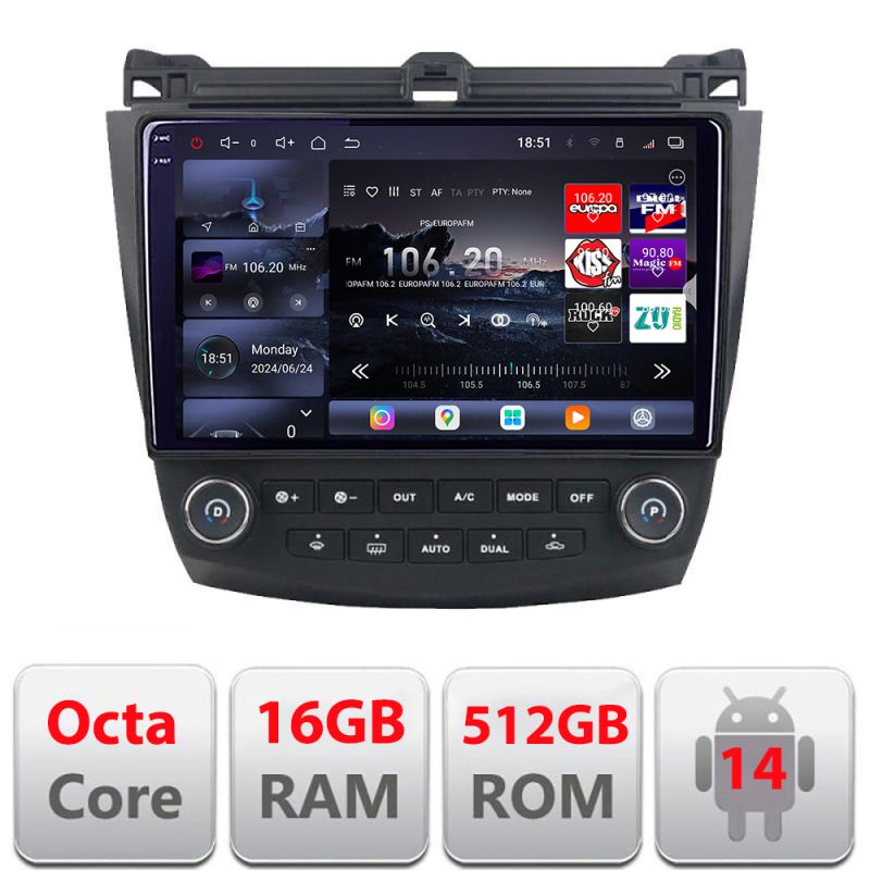 Navigatie Honda Accord 2004-2008 Edotec Kit-ACCORD cu Android Radio Bluetooth Internet 8 core QLED 2K 16+512 360