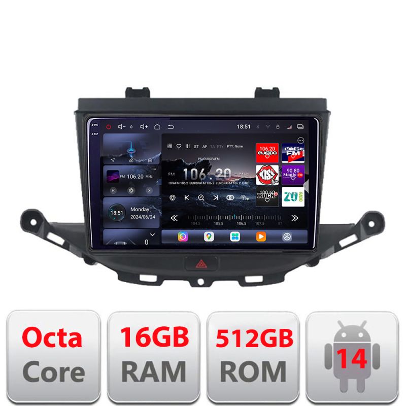 Navigatie Opel Astra K 2015-2021 Edotec Kit-ASTRAK 8 core QLED 2K 16+512 360 Android Waze USB Navigatie Internet Youtube Radio