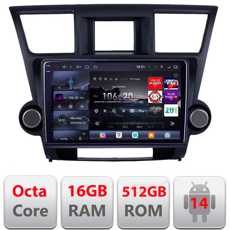 Navigatie Toyota Highlander 2007-2013 Android radio gps internet 8 core QLED 2K 16+512 360 Edotec