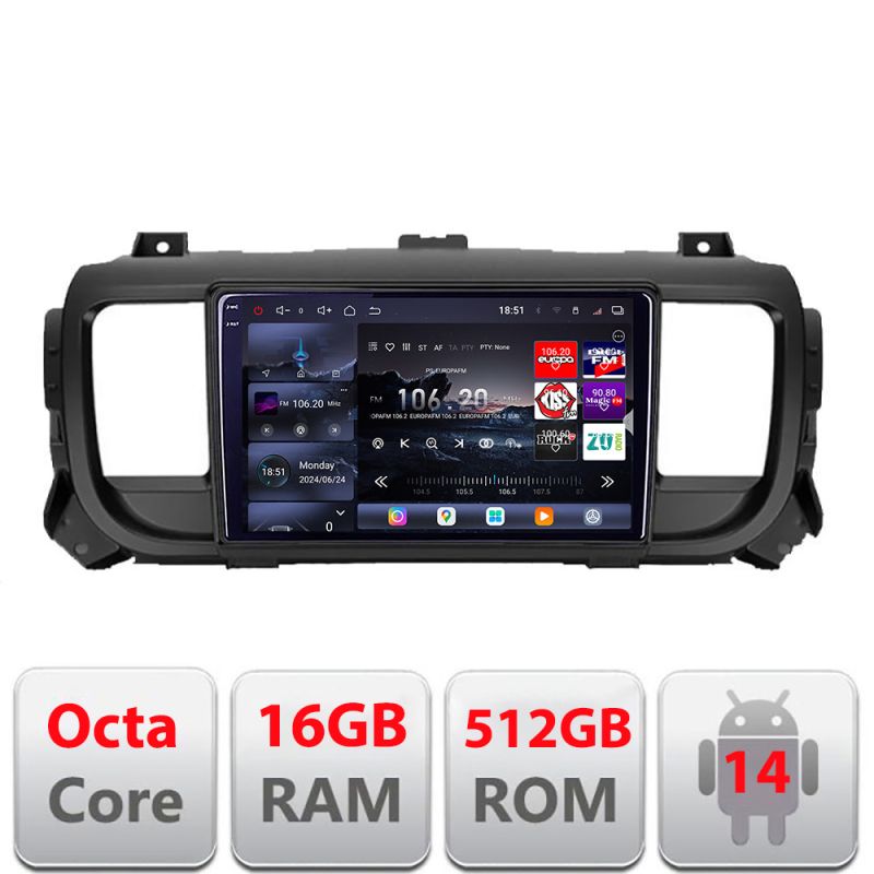 Navigatie Citroen Jumpy Toyota Proace Peugeot Traveller 2017-2022 Edotec Kit-jumpy16 8 core QLED 2K 16+512 360 Android Waze USB Navigatie Internet Youtube v2