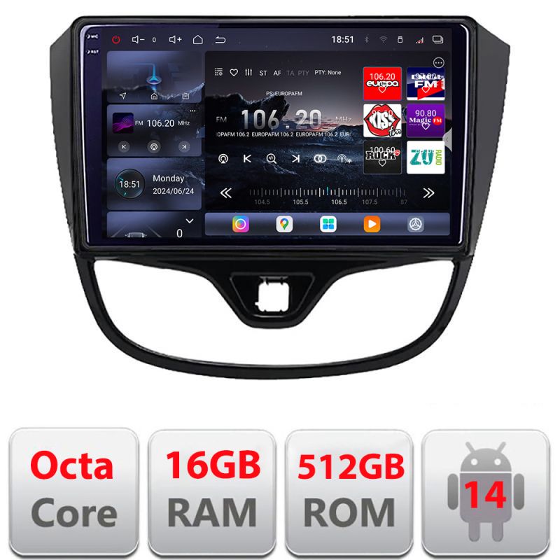 Navigatie Opel Karl 2017- Edotec Kit-karl 8 core QLED 2K 16+512 360 Android Waze USB Navigatie Internet Youtube Radio